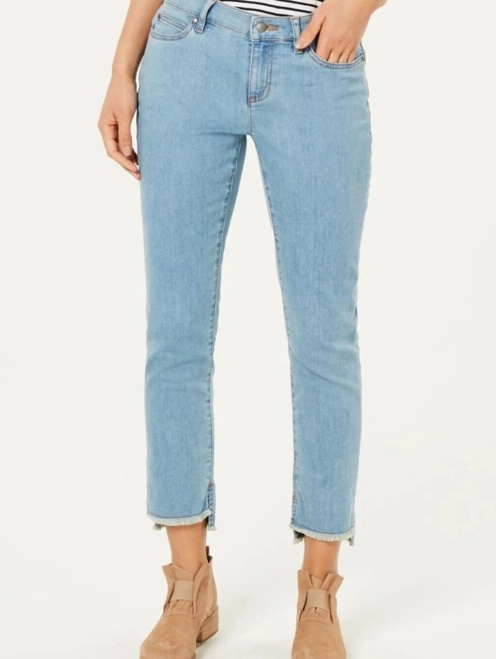 Eileen Fisher Step-Hem Ankle Mid Rise Jeans Denim Crop Frayed Hem 14P 14 Petite